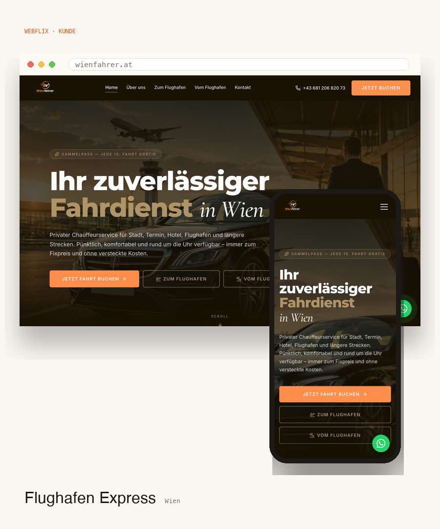 Flughafen Express Wien · Website-Vorschau Desktop und Mobile